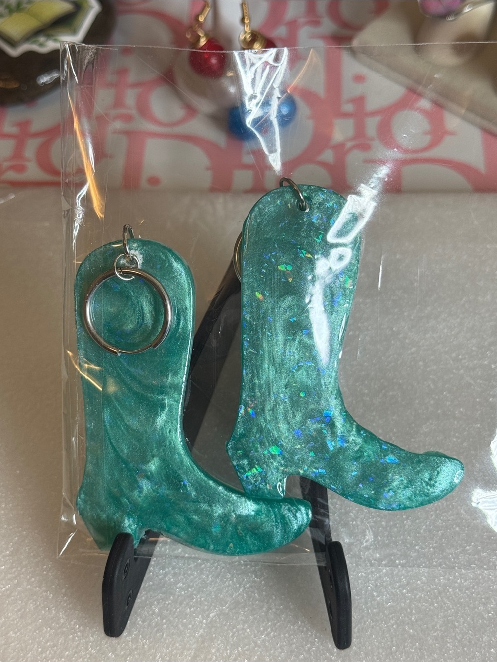 Handmade Teal Boot Earrings - Women Jewelry Earrings